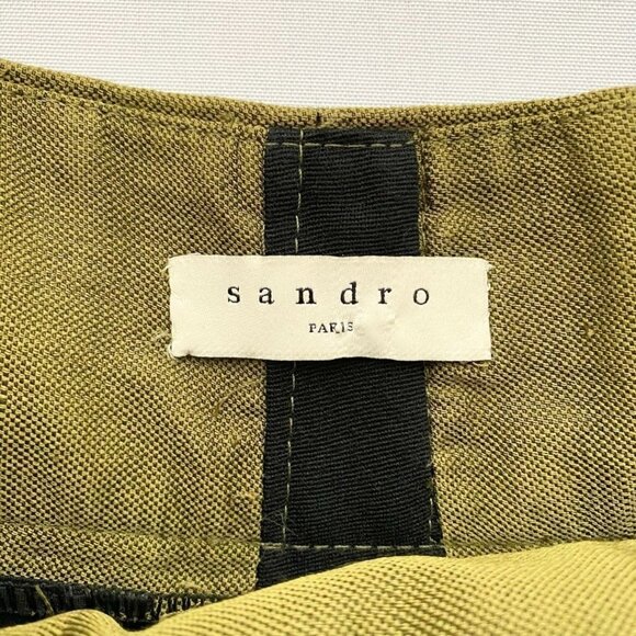 SANDRO OLIVE GREEN LINEN BLEND HIGH RISE STRAIGHT LEG PLEATED TROUSER - 0 - Picture 3 of 9